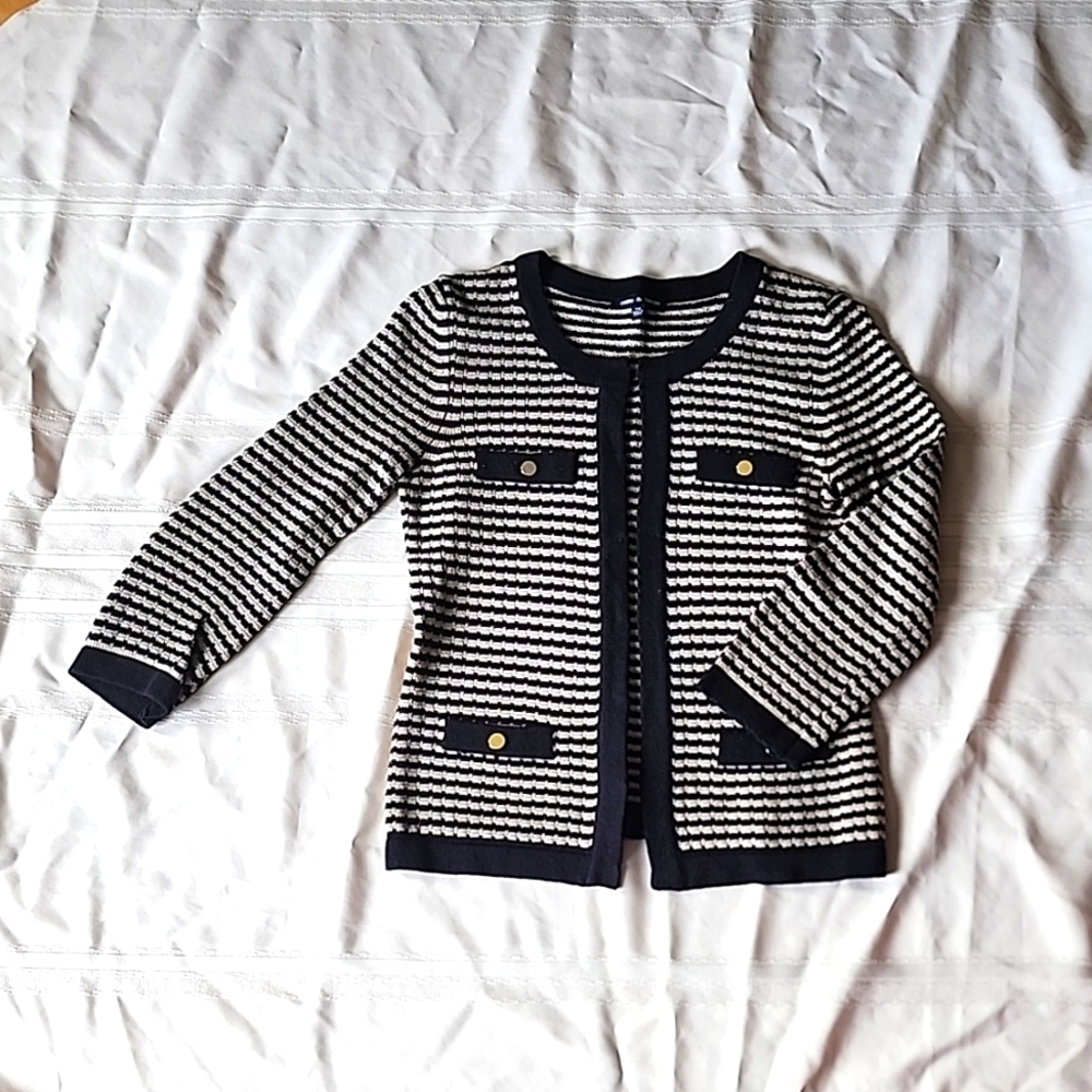 Black/Tan Striped Cropped Cardigan